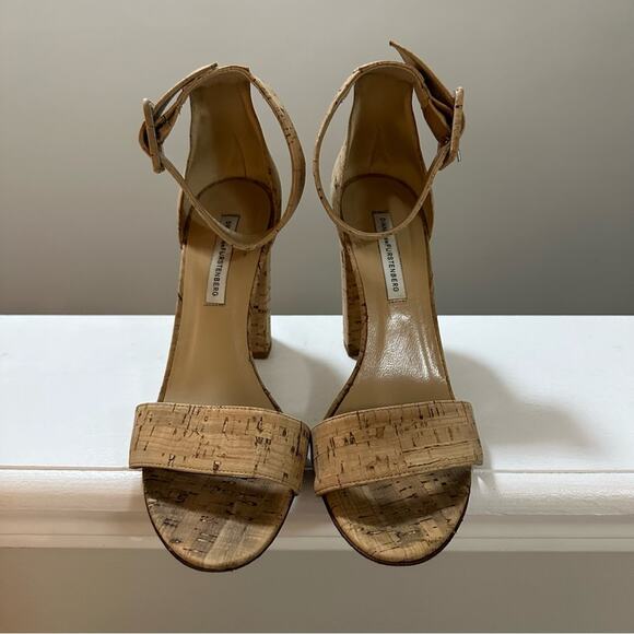 Diane Von Furstenberg Ulrica Heel in Natural Cork Women’s size 7.5 ankle strap - Picture 4 of 13